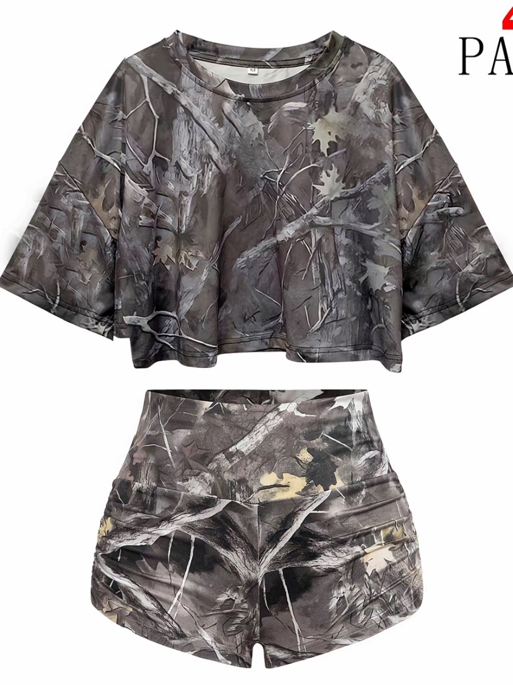 Women’s Gray Camo High-Waist Shorts - Crop Top Set